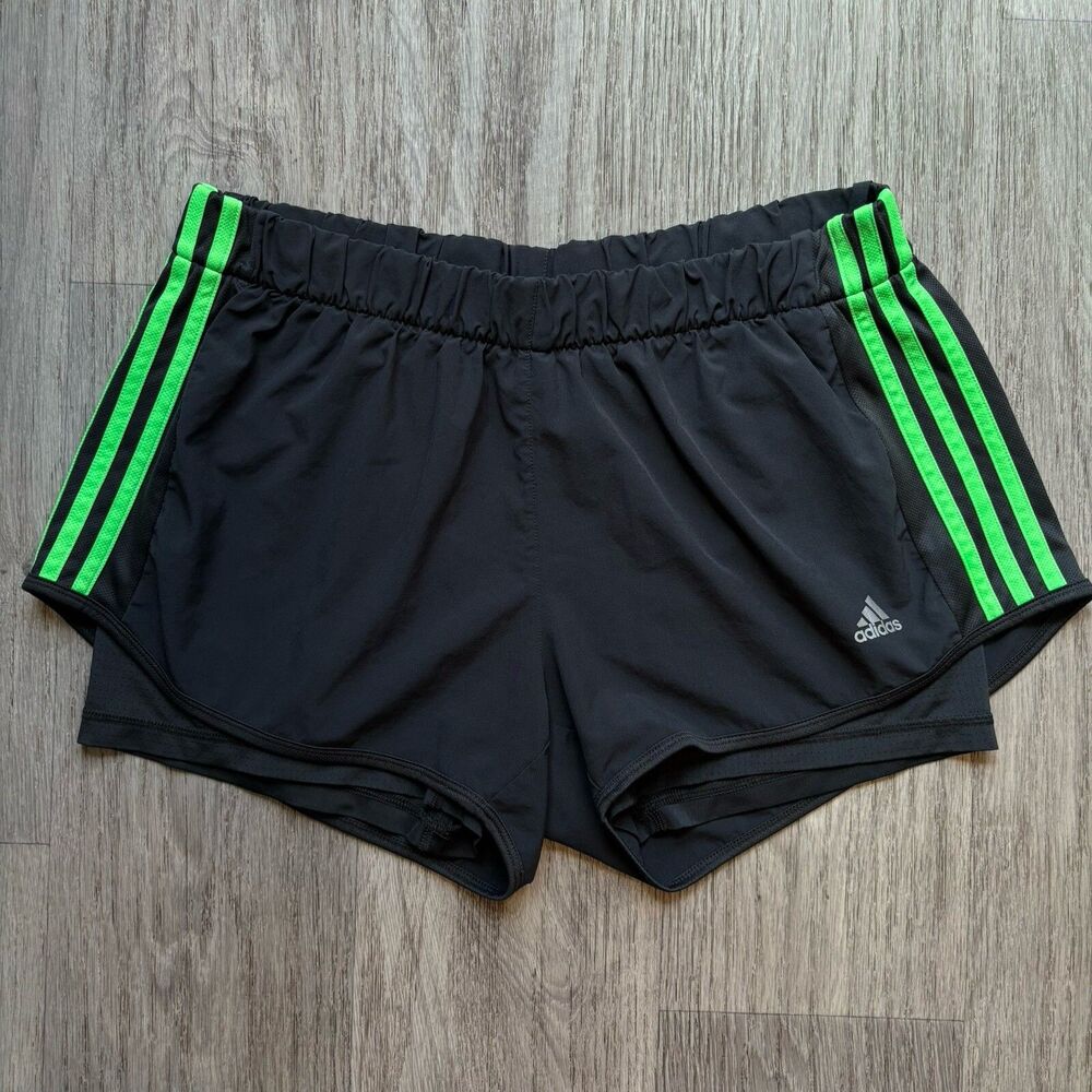Adidas Climalite Running Shorts Black Gray Woven Brief Lined Women’s Large